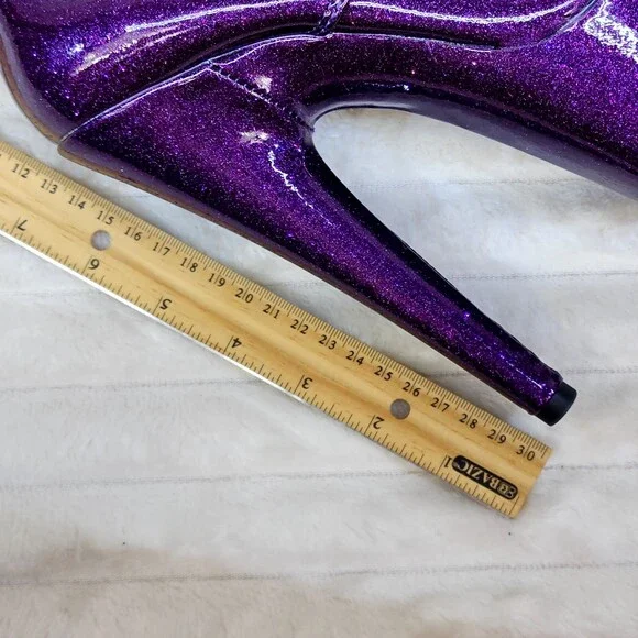 NIB Adore 1020GP Purple Glitter Patent 7" High Heel Platform Ankle Boots - Picture 11 of 12